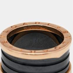 Bvlgari B.Zero1 4-Band Black Ceramic 18k Rose Gold Ring 56