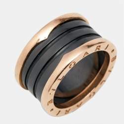 Bvlgari B.Zero1 4-Band Black Ceramic 18k Rose Gold Ring 56