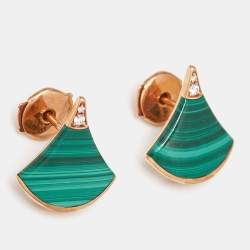 Bvlgari Divas' Dream Malachite Diamond 18k Rose Gold Stud Earrings
