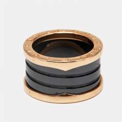 Bvlgari B.Zero1 4-Band Black Ceramic 18k Rose Gold Ring Size 50