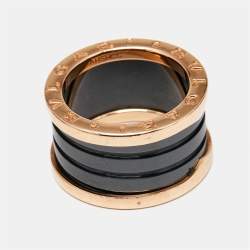 Bvlgari B.Zero1 4-Band Black Ceramic 18k Rose Gold Ring Size 50