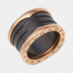 Bvlgari B.Zero1 4-Band Black Ceramic 18k Rose Gold Ring Size 50
