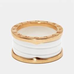 Bvlgari B.Zero1 4-Band White Ceramic 18k Rose Gold Band Ring Size 57