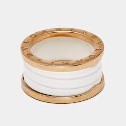 Bvlgari B.Zero1 4-Band White Ceramic 18k Rose Gold Band Ring Size 57