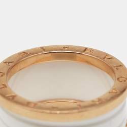 Bvlgari B.Zero1 4-Band White Ceramic 18k Rose Gold Band Ring Size 57