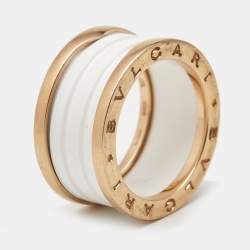 Bvlgari B.Zero1 4-Band White Ceramic 18k Rose Gold Band Ring Size 57