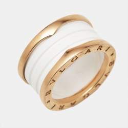 Bvlgari B.Zero1 4-Band White Ceramic 18k Rose Gold Band Ring Size 57