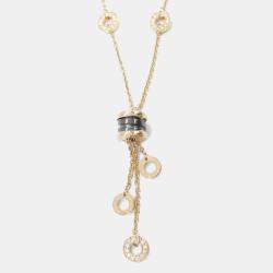 Bvlgari 18K Yellow Gold B.Zero1 Black Ceramic Diamonds Tassel Necklace