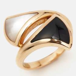 Bvlgari Divas' Dream Onyx Mother of Pearl 18k Rose Gold RIng Size 51