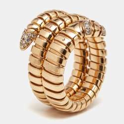 Bulgari Serpenti Tubogas Diamond 18k Rose Gold Wrap Ring Size 55 (L)