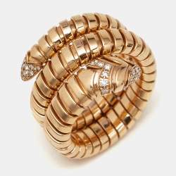 Bulgari Serpenti Tubogas Diamond 18k Rose Gold Wrap Ring Size 55 (L)