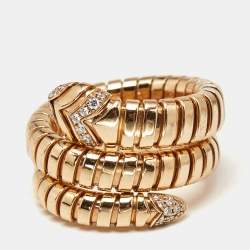 Bulgari Serpenti Tubogas Diamond 18k Rose Gold Wrap Ring Size 55 (L)