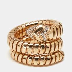 Bulgari Serpenti Tubogas Diamond 18k Rose Gold Wrap Ring Size 55 (L)