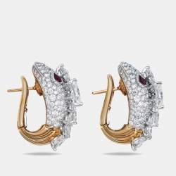 Pre Owned Bvlgari Serpenti Diamonds Rubies 18k Two Tone Gold Earrings