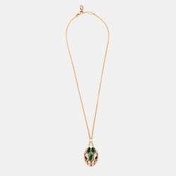 Pre Owned Bvlgari Serpenti Seduttori Diamond Malachite Blue Sapphire 18K Rose Gold Pendant Necklace