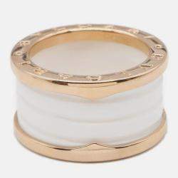 Pre Owned Bvlgari B.Zero1 18K Rose Gold and Ceramic Band Ring EU 53