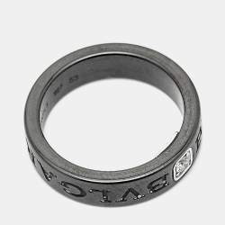 Pre Owned Bvlgari Bvlgari Ceramic Diamond 18k White Gold Ring Size 53