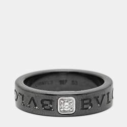 Pre Owned Bvlgari Bvlgari Ceramic Diamond 18k White Gold Ring Size 53