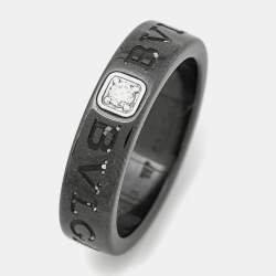 Pre Owned Bvlgari Bvlgari Ceramic Diamond 18k White Gold Ring Size 53