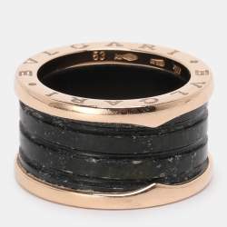 Pre Owned Bvlgari B.Zero1 18K Rose Gold and Ceramic Band Ring EU 53