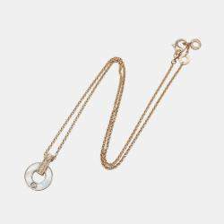 Pre Owned Bvlgari Diamond and Mother of Pearl 18K Rose Gold Pendant Necklace