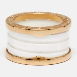 Pre Owned Bvlgari B.Zero1 4-Band White Ceramic 18k Rose Gold Ring Size 50