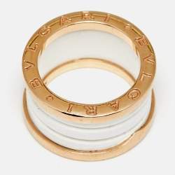 Pre Owned Bvlgari B.Zero1 4-Band White Ceramic 18k Rose Gold Ring Size 50