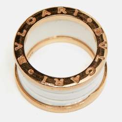 Pre Owned Bvlgari B.Zero1 4-Band White Ceramic 18k Rose Gold Ring Size 50