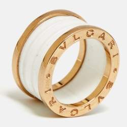 Pre Owned Bvlgari B.Zero1 4-Band White Ceramic 18k Rose Gold Ring Size 50