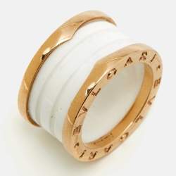 Pre Owned Bvlgari B.Zero1 4-Band White Ceramic 18k Rose Gold Ring Size 50