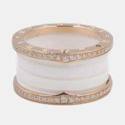 Pre Owned Bvlgari B.zero1 Diamond 18K Rose Gold and Ceramic Ring EU 56