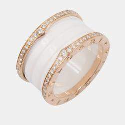 Pre Owned Bvlgari B.zero1 Diamond 18K Rose Gold and Ceramic Ring EU 56