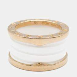 Pre Owned Bvlgari B.Zero1 18K Rose Gold and Ceramic Band Ring EU 51