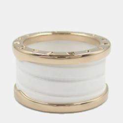 Pre Owned Bvlgari B.Zero1 18K Rose Gold and Ceramic Band Ring EU 50
