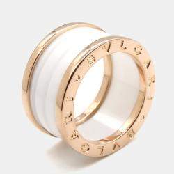 Pre Owned Bvlgari B.Zero1 18K Rose Gold and Ceramic Band Ring EU 53