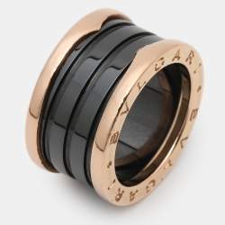 Pre Owned Bvlgari B.Zero1 4-Band Black Ceramic 18K Rose Gold Band Ring Size 51