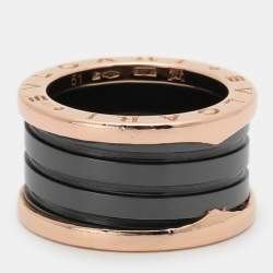 Pre Owned Bvlgari B.Zero1 4-Band Black Ceramic 18K Rose Gold Band Ring Size 51