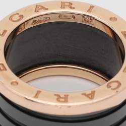 Pre Owned Bvlgari B.Zero1 4-Band Black Ceramic 18K Rose Gold Band Ring Size 51