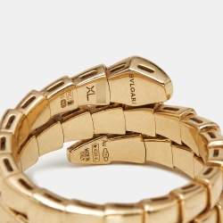 Pre Owned Bvlgari Serpenti Viper Diamonds 18k Yellow Gold Ring Size 58