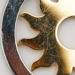 Pre Owned Bvlgari Tondo Sun 18k Yellow Gold & Stainless Steel Pendant Cord Necklace