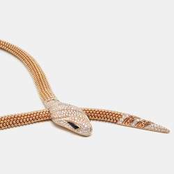 مملوكة مسبقًا Bvlgari Serpenti Diamonds Onyx 18k Rose Gold Necklace