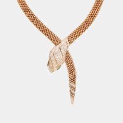 مملوكة مسبقًا Bvlgari Serpenti Diamonds Onyx 18k Rose Gold Necklace
