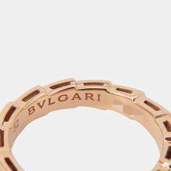 مملوكة مسبقًا Bvlgari Serpenti Viper 18K Rose Gold, Diamond and Mother of Pearl Pendant Band Ring EU 52