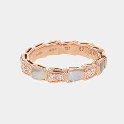 مملوكة مسبقًا Bvlgari Serpenti Viper 18K Rose Gold, Diamond and Mother of Pearl Pendant Band Ring EU 52