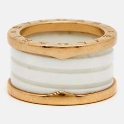Pre Owned Bvlgari B.Zero1 4-Band White Ceramic 18k Rose Gold  Ring Size 52