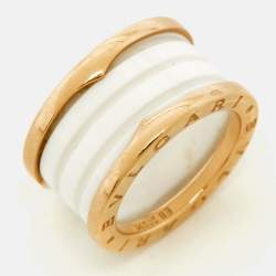 Pre Owned Bvlgari B.Zero1 4-Band White Ceramic 18k Rose Gold  Ring Size 52