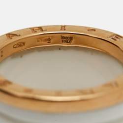 Pre Owned Bvlgari B.Zero1 4-Band White Ceramic 18k Rose Gold  Ring Size 52