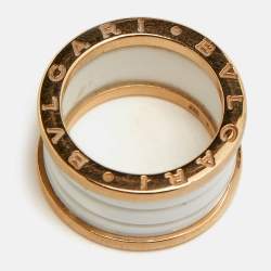 Pre Owned Bvlgari B.Zero1 4-Band White Ceramic 18k Rose Gold  Ring Size 52