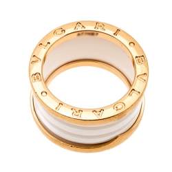 Bvlgari B.Zero1 4 Band White Ceramic 18k Rose Gold Ring Size 52