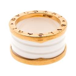 Bvlgari B.Zero1 4 Band White Ceramic 18k Rose Gold Ring Size 52